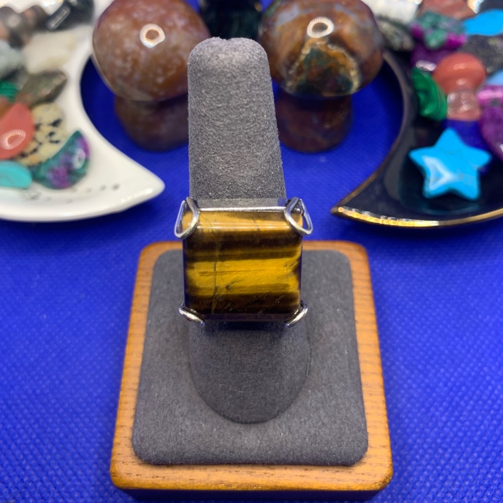 Square Flashy Tiger’s Eye Ring! .925 Sterling Silver Overlay, Size 7